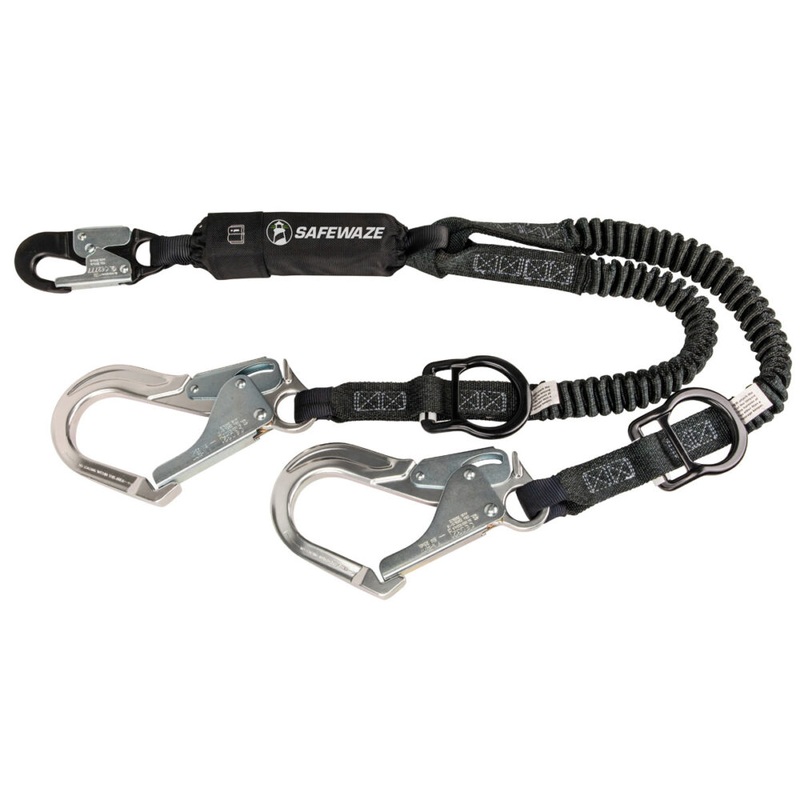 PRO 6 Stretch Energy Absorbing Lanyard: 12 FF Dual Leg, Alu Rebar Hooks, Rescue Rings