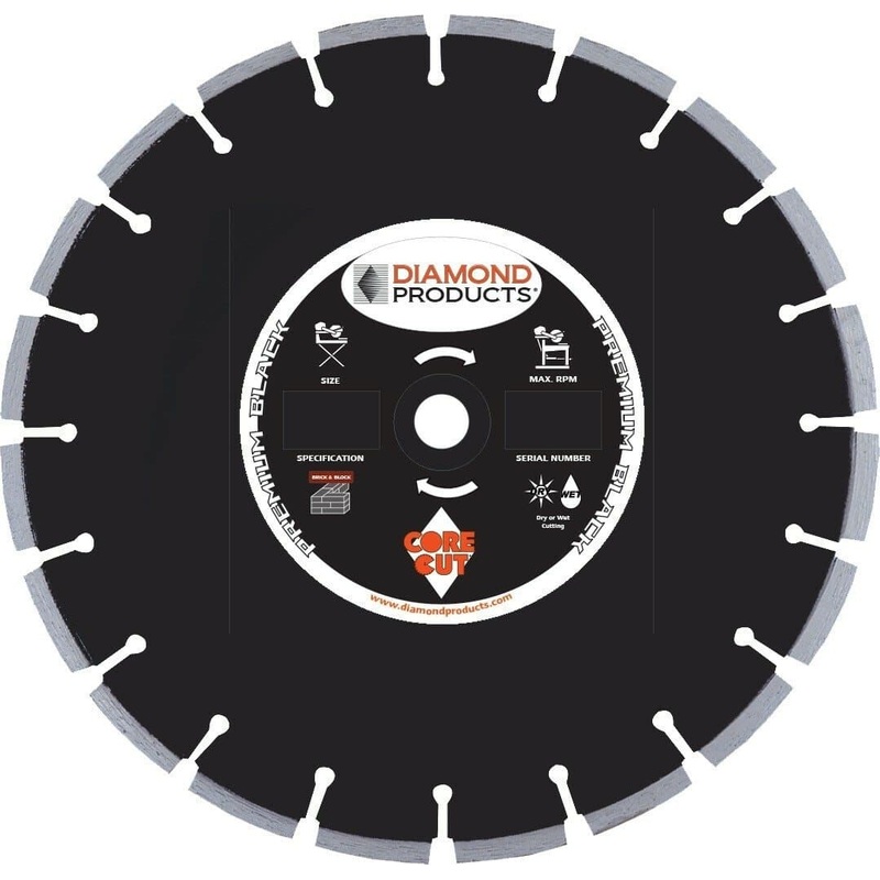 Premium Black Masonry|10″ x .110 x 1″|12″ x .110 x 1″|14″ x .110 x 1″|14″ x .125 x 1″|16″ x .125 x 1″|18″ x .125 x 1″|20″ x .125 x 1″|24″ x .140 x 1″|DM80-Hard Materials, hard brick-fast cutting|DM85-General purpose, combo brick/block|DM86-Combo brick/blo