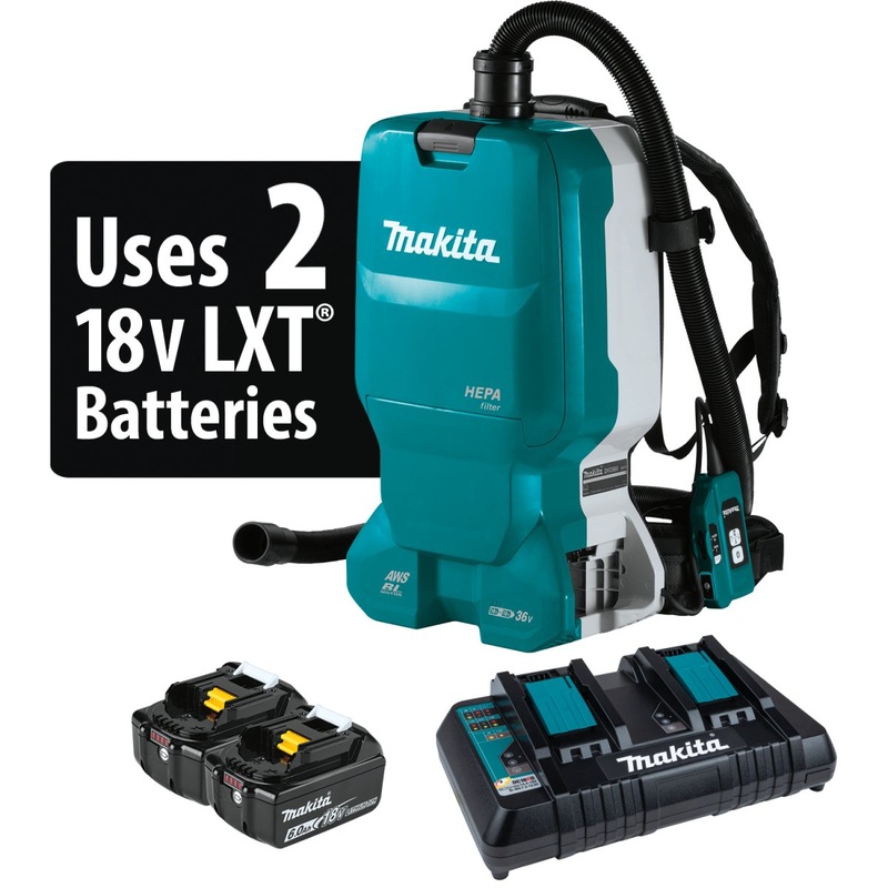 36V (18V X2) LXT Brushless 1.6 Gallon HEPA Filter Backpack Dry Dust Extractor, AWS Capable (5.0 Ah)
