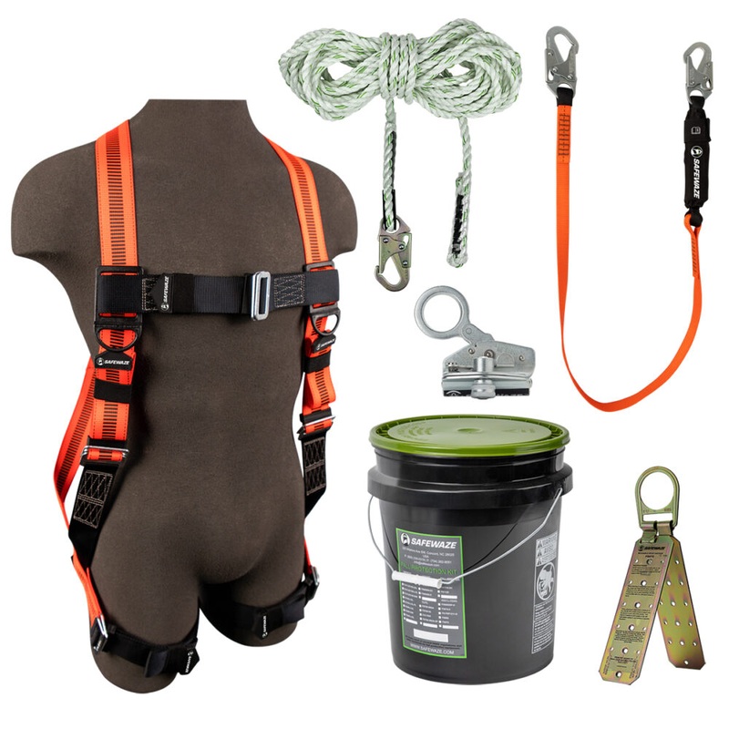 V-Line Bucket Roof Kit: FS99280-E Harness, FS700-50 VLL, FS1118-DC Grab, FS88560-E Lanyard, FS870 Anchor