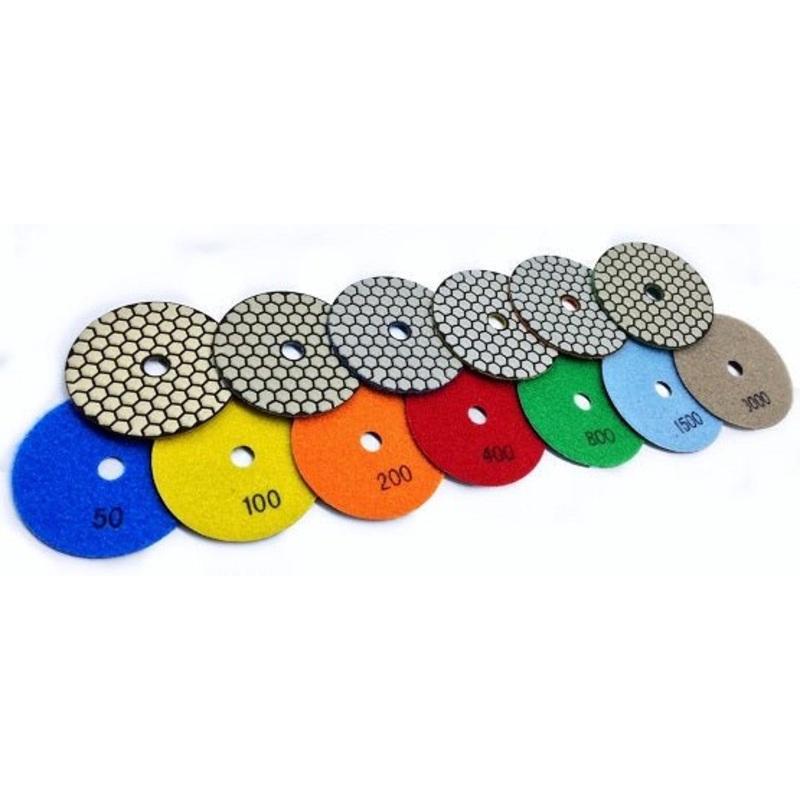 Dry Polishing Pads|5″|7″|50 Grit|100 Grit|200 Grit|400 Grit|800 Grit|1500 Grit|3000 Grit|Set
