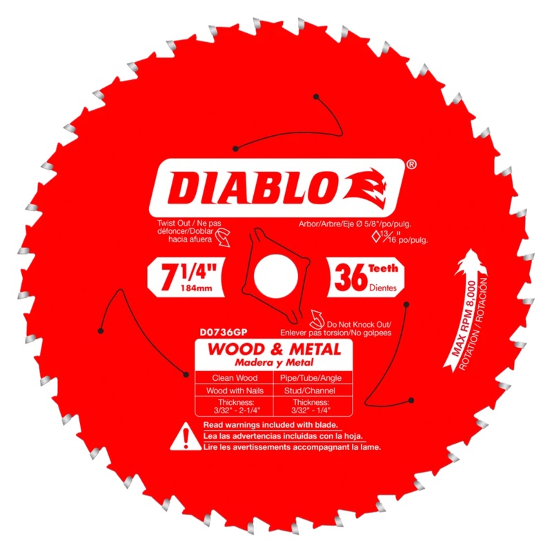 7-1/4 in. x 36 Tooth Wood & Metal Carbide Saw Blade – 15 per Order