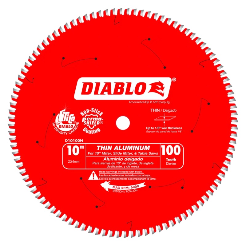10 in. x 100 Tooth Thin Aluminum Cutting Saw Blade – D10100N