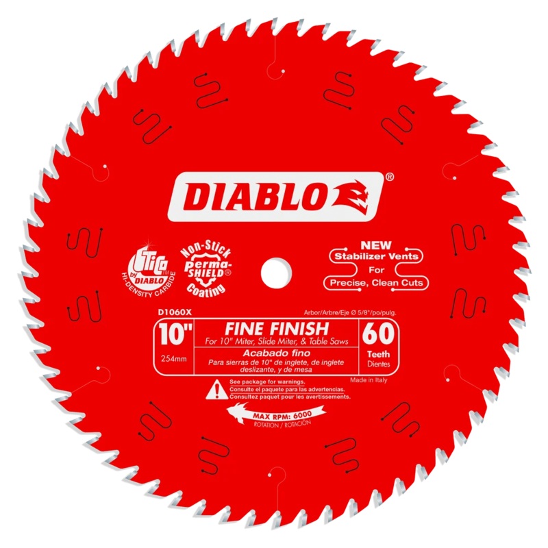 10 in. x 60 Tooth Fine Finish Saw Blade – 6 per Order