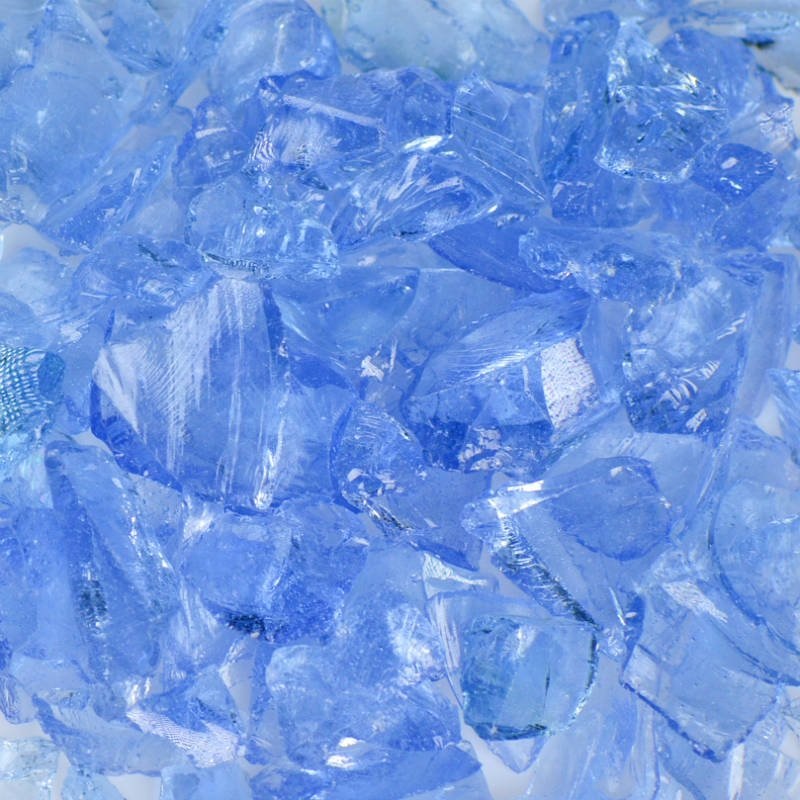 Crystal Blue Fire Glass|50 Lb.|25 Lb.|10 Lb.|5 Lb.|1 Lb.|Small (1/4″ – 1/2″)|Medium (1/2″ – 1″)