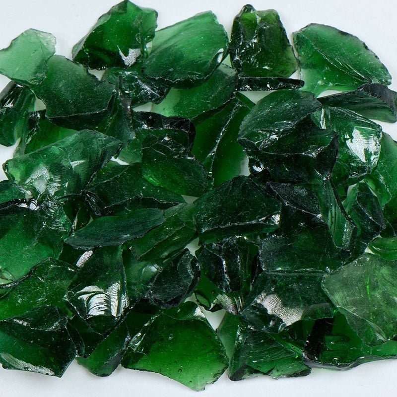Dark Green Fire Glass|50 Lb.|25 Lb.|10 Lb.|5 Lb.|1 Lb.||2 (1/4″ – 3/8″)||3 (3/8″ – 1/2″)