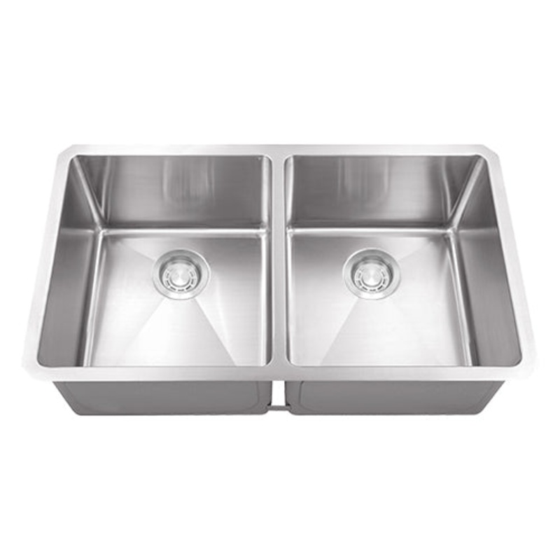 18g Micro Radius 50/50 Double Bowl Undermount Stainless Steel Kitchen Sink