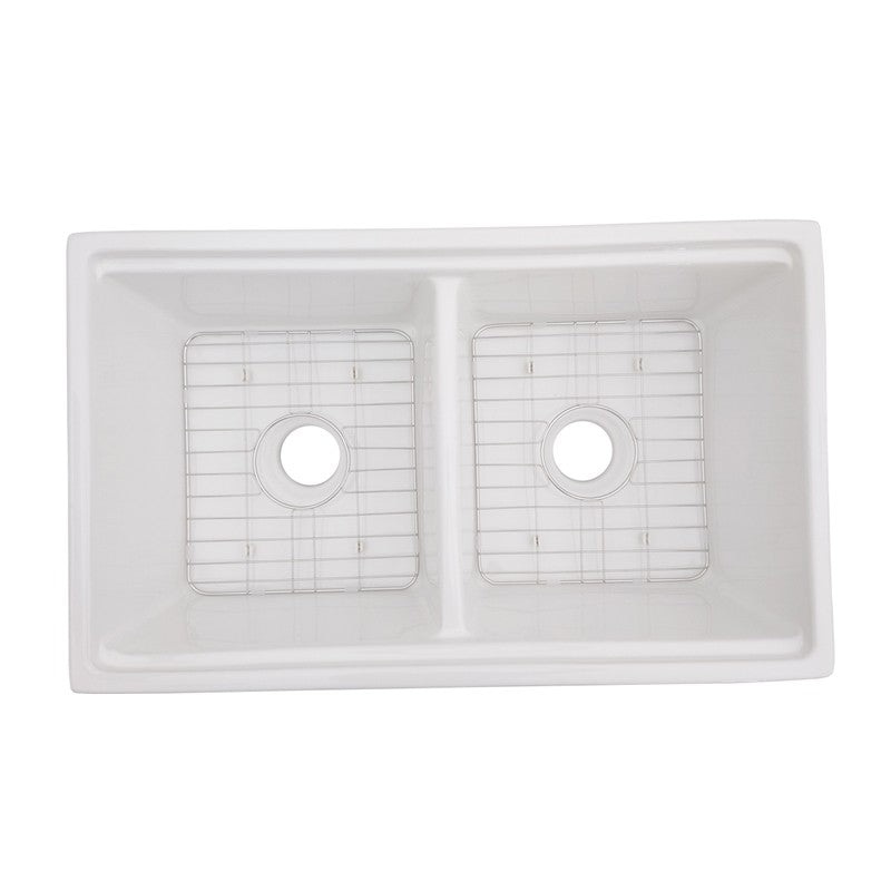 Dakota Sinks DSE-FCAL5050S Signature Elements Series 33 Inch Fire Clay Double Bowl Reversible Apron Front Kitchen Sink with Accessory Ledges