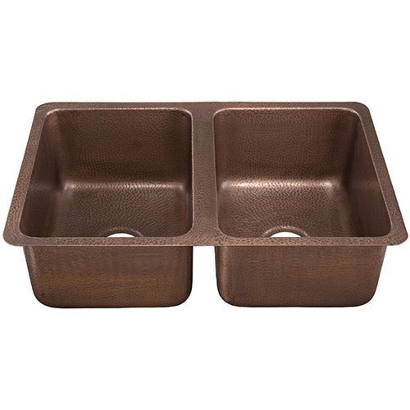 Dakota Sinks DSE-HC5050 Signature Elements Series 32 1/4 Inch 50/50 Handmade Copper Double Bowl Undermount Kitchen Sink – Hammered Copper