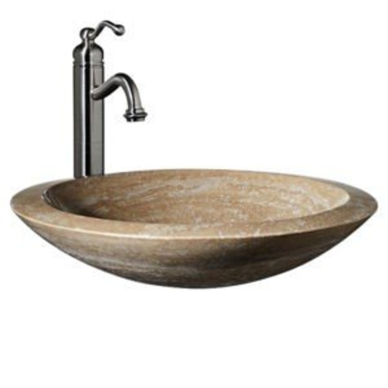 Dakota Sinks DSE-NSV01 Signature Elements Series 19 1/8 Inch Travertine Single Bowl Round Bathroom Vessel Sink – Polished Beige