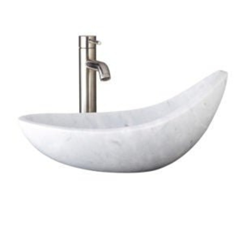 Dakota Sinks DSE-NSV03 Signature Elements Series 20 3/4 Inch Carrara Marble Crescentic Single Bowl Oval Bathroom Vessel Sink – Polished White