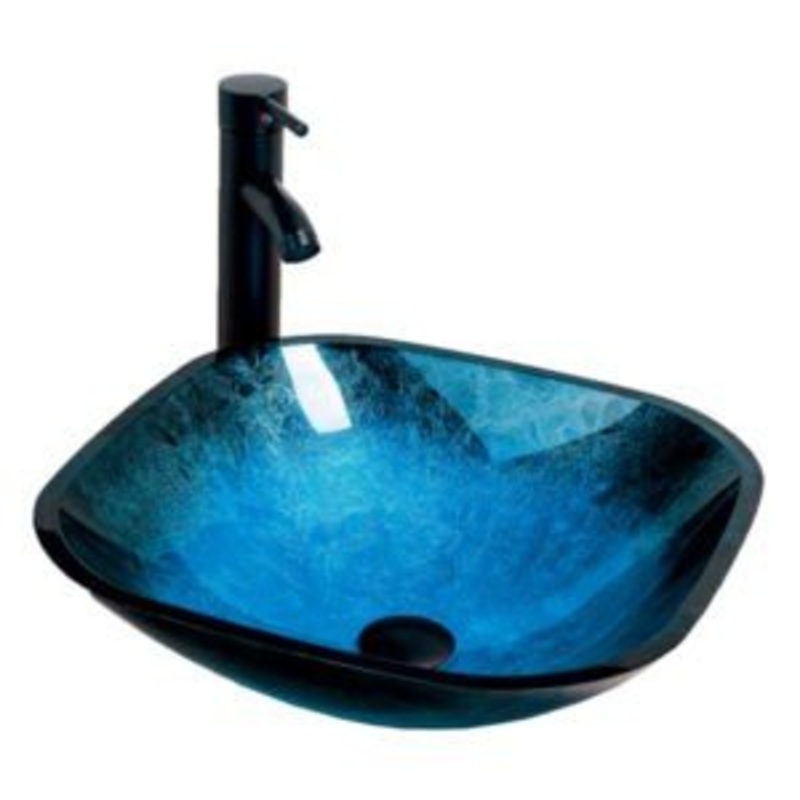 Dakota Sinks DSE-TGV00 Signature Elements Series 16 1/2 Inch Tempered Glass Single Bowl Square Bathroom Vessel Sink
