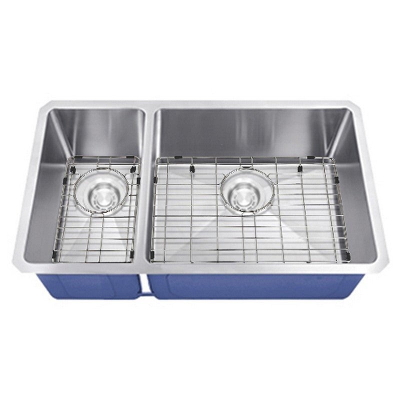Dakota Sinks DSM-3070 Signature M-Series 32 Inch Micro Radius 30/70 Double Bowl Undermount Kitchen Sink with Bottom Grid