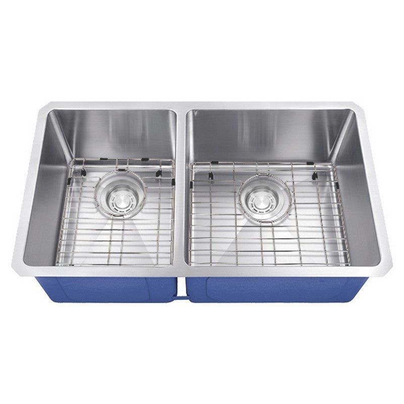 Dakota Sinks DSM-4060 Signature M-Series 32 Inch Micro Radius 40/60 Double Bowl Undermount Kitchen Sink with Bottom Grid