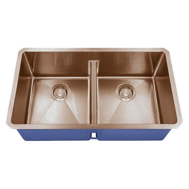 Dakota Sinks DSM-5050LD Signature M-Series 32 Inch Micro Radius 50/50 Low Divide Double Bowl Undermount Kitchen Sink with Bottom Grid