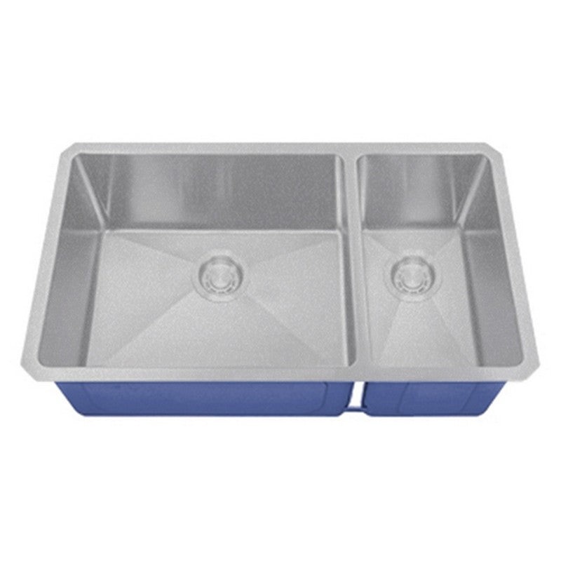 Dakota Sinks DSM-7030 Signature M-Series 32 x 10 Inch Micro Radius 70/30 Offset Double Bowl Undermount Kitchen Sink with Bottom Grid