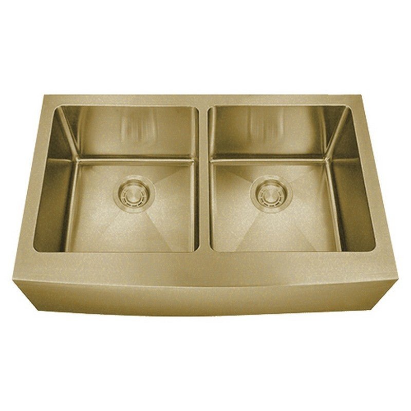 Dakota Sinks DSM-A5050 Signature M-Series 33 Inch Micro Radius Double Bowl Apron Front Kitchen Sink with Bottom Grid