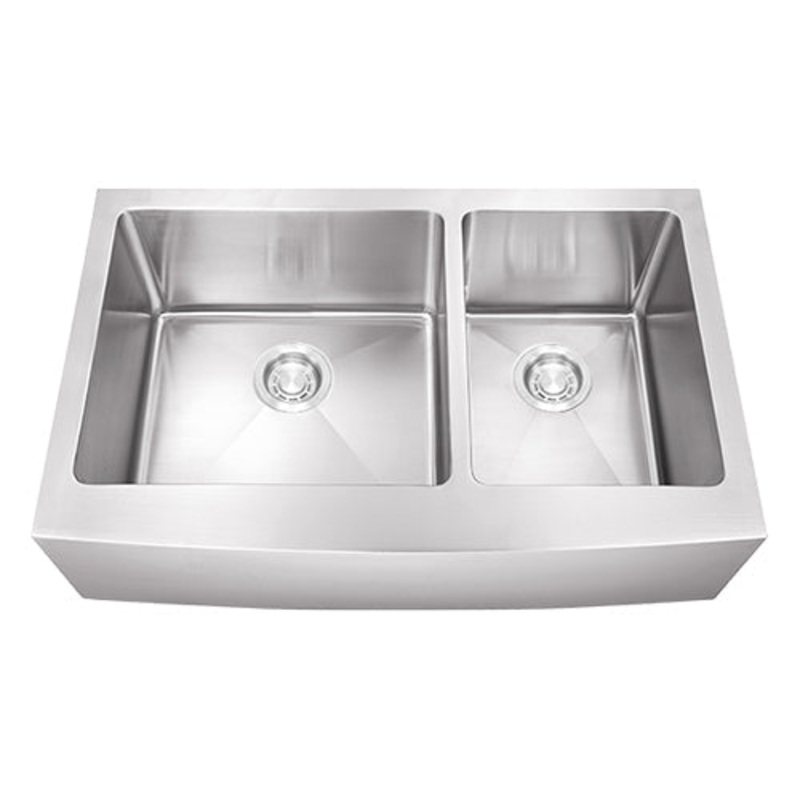 Dakota Sinks DSM-A6040 Signature M-Series 33 Inch Micro Radius 60/40 Double Bowl Apron Front Kitchen Sink with Bottom Grid