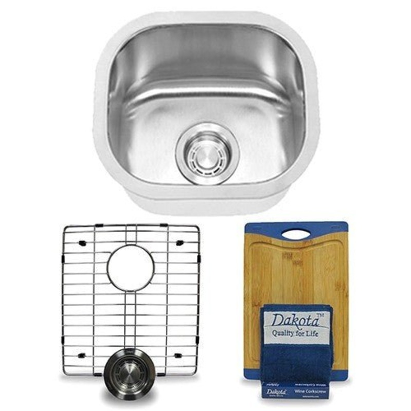Dakota Sinks DSR-1513 Signature R-Series 14 1/2 Inch Standard Radius Single Bowl Undermount Stainless Steel Bar Sink with Bottom Grid