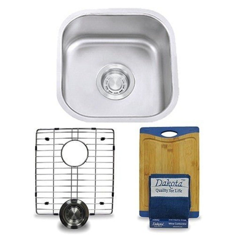 Dakota Sinks DSR-1616 Signature R-Series 16 Inch Standard Radius Single Bowl Undermount Stainless Steel Square Bar Sink with Bottom Grid