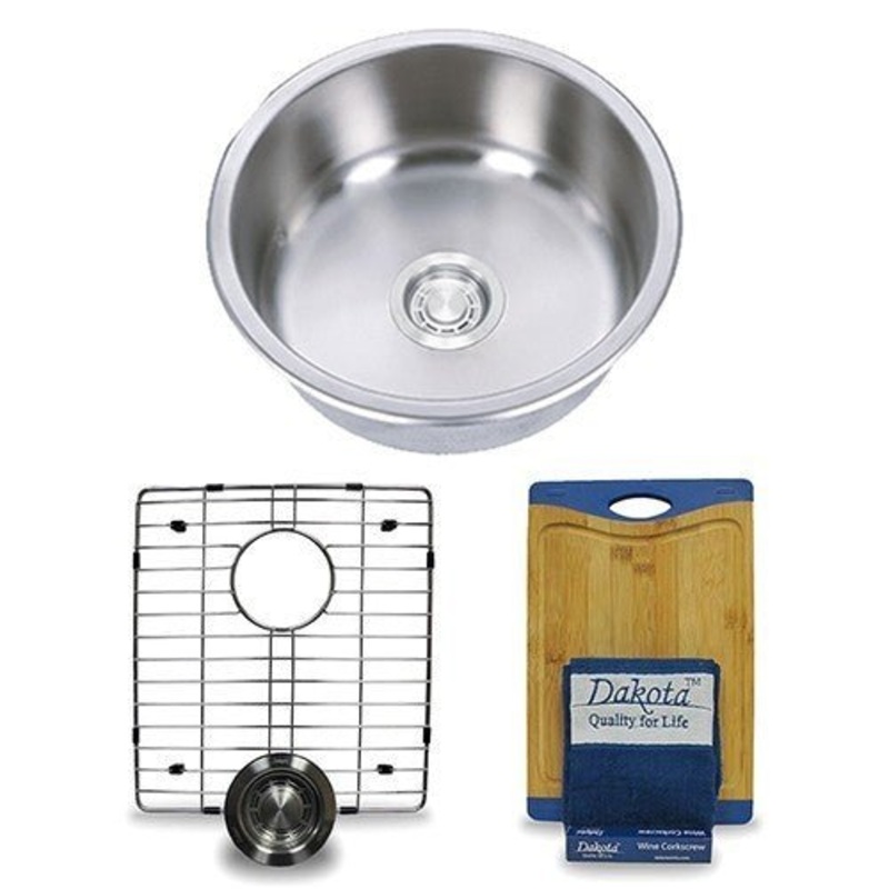Dakota Sinks DSR-167R Signature R-Series 17 1/8 Inch Standard Radius Single Bowl Undermount Stainless Steel Round Bar Sink with Bottom Grid
