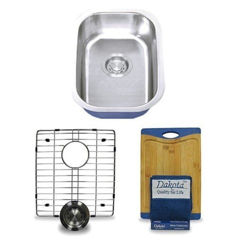 Dakota Sinks DSR-1812 Signature R-Series 18 Inch Standard Radius Single Bowl Undermount Stainless Steel Kitchen Sink with Bottom Grid