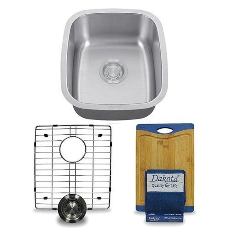Dakota Sinks DSR-1915 Signature R-Series 18 Inch Standard Radius Single Bowl Undermount Stainless Steel Kitchen Sink with Bottom Grid – Satin Brushed Nickel