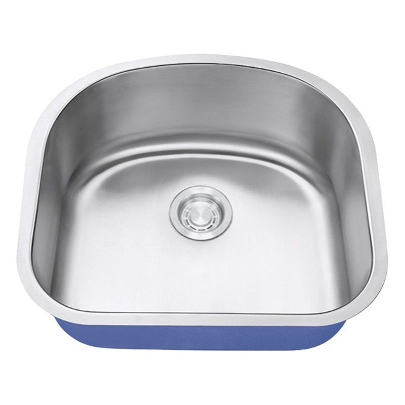 Dakota Sinks DSR-2321 Signature R-Series 23 1/4 Inch Standard Radius D-Single Bowl Undermount Stainless Steel Kitchen Sink with Bottom Grid – Satin Brushed Nickel