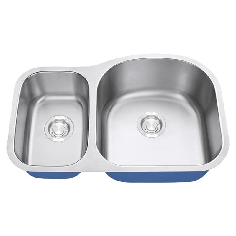 Dakota Sinks DSR-3070 Signature R-Series 31 1/2 Inch Standard Radius 30/70 Offset Double Bowl Undermount Stainless Steel Kitchen Sink with Bottom Grid – Satin Brushed Nickel