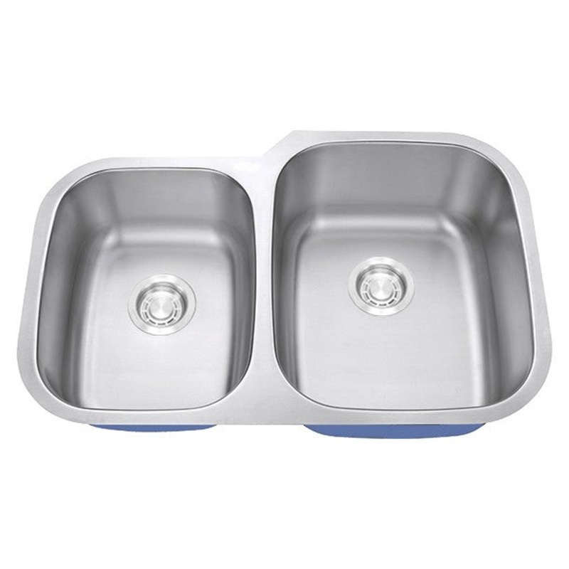 Dakota Sinks DSR-4060 Signature R-Series 32 Inch Standard Radius 40/60 Offset Double Bowl Undermount Stainless Steel Kitchen Sink with Bottom Grid – Satin Brushed Nickel