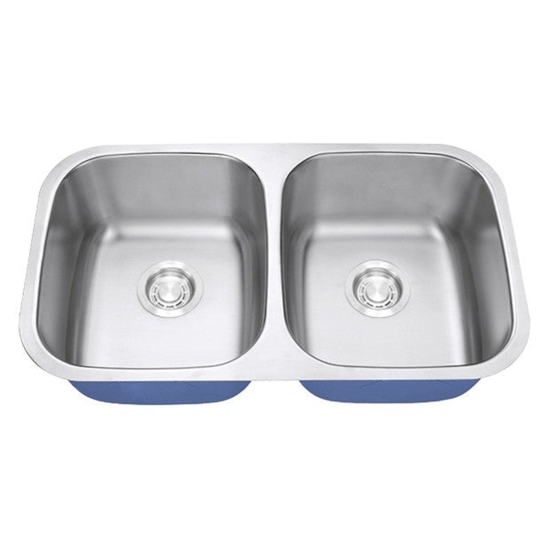 Dakota Sinks DSR-5050 Signature R-Series 32 1/4 Inch Standard Radius 40/60 Offset Double Bowl Undermount Stainless Steel Kitchen Sink with Bottom Grid