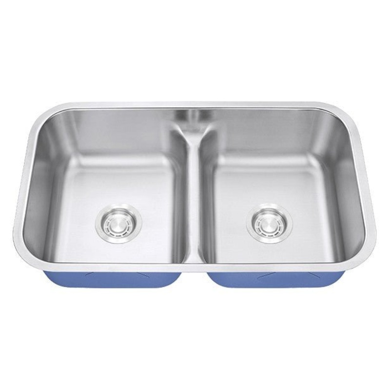 Dakota Sinks DSR-5050LD Signature R-Series 32 1/4 Inch Standard Radius 50/50 Low Divide Double Bowl Undermount Stainless Steel Kitchen Sink with Bottom Grid