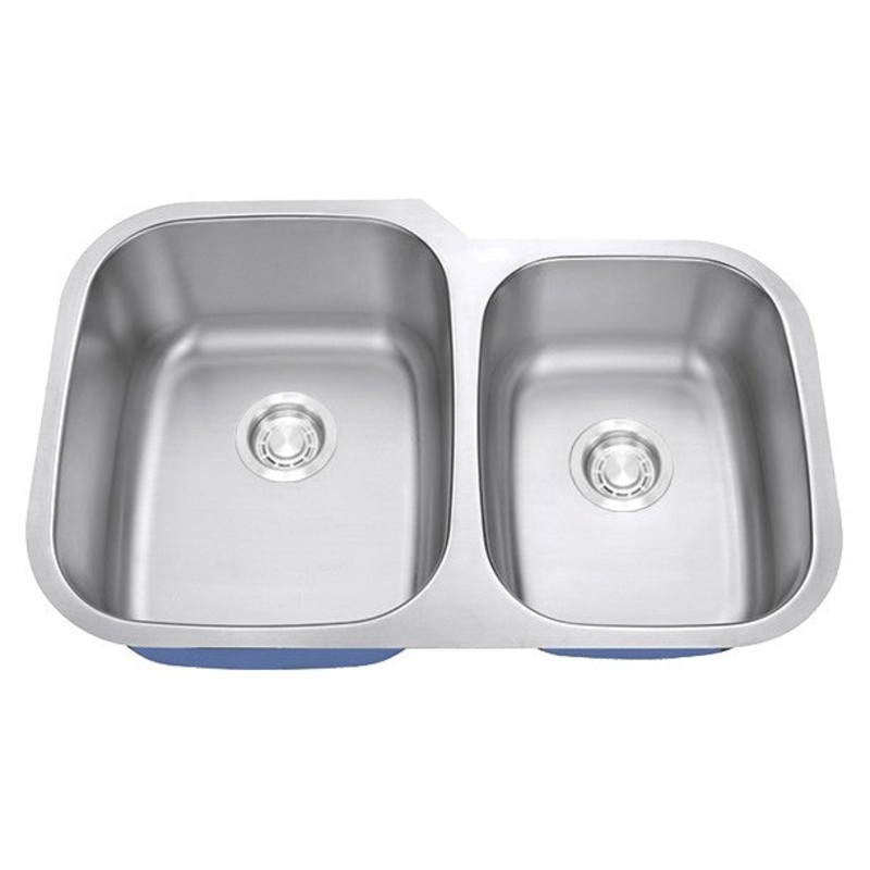 Dakota Sinks DSR-6040 Signature R-Series 32 Inch Standard Radius 60/40 Offset Double Bowl Undermount Stainless Steel Kitchen Sink with Bottom Grid