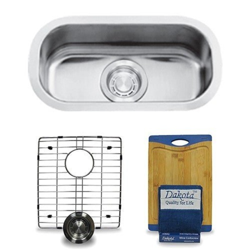 Dakota Sinks DSR-918 Signature R-Series 18 Inch Standard Radius Single Bowl Undermount Stainless Steel Bar Sink with Bottom Grid