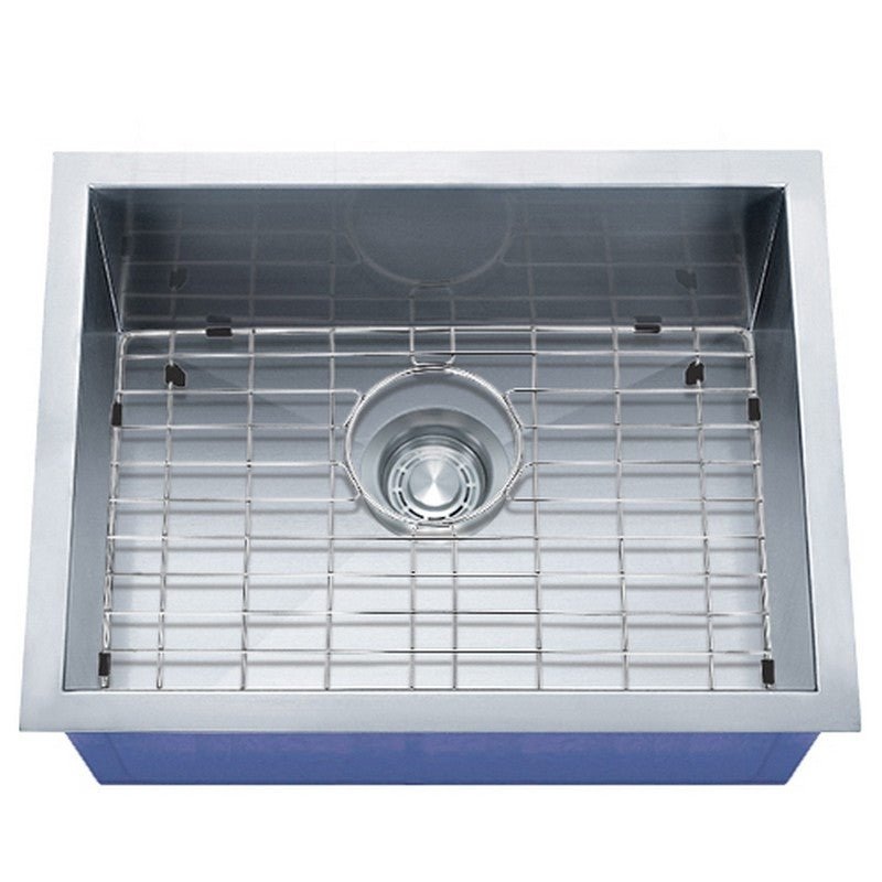 Dakota Sinks DSZ-2318 Signature Z-Series 23 Inch Zero Radius Single Bowl Undermount Stainless Steel Kitchen Sink with Bottom Grid