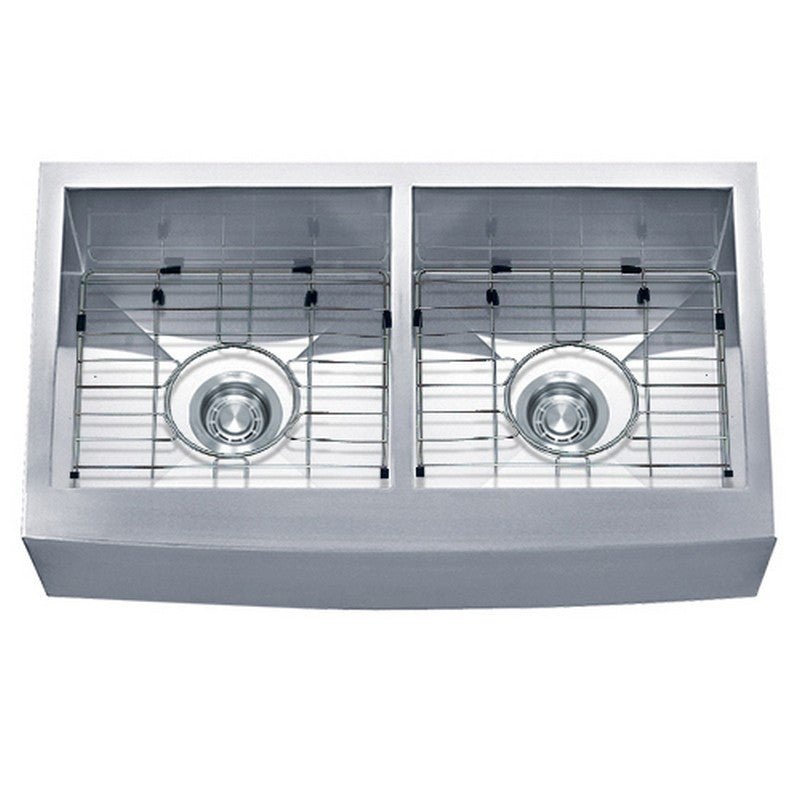 Dakota Sinks DSZ-A5050 Signature Z-Series 33 Inch Zero Radius 50/50 Double Bowl Apron Front Stainless Steel Kitchen Sink with Bottom Grid