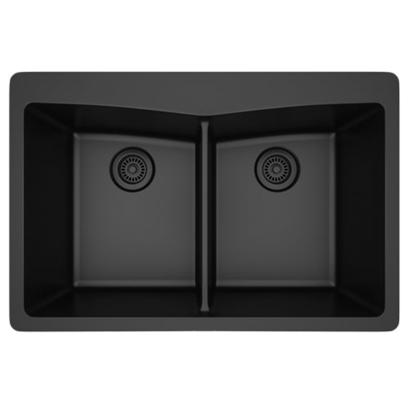 Dakota Sinks GSE-QC5050-W Builders Elements Series 33 Inch Quartz Composite 50/50 Low Divide Double Bowl Undermount Kitchen Sink