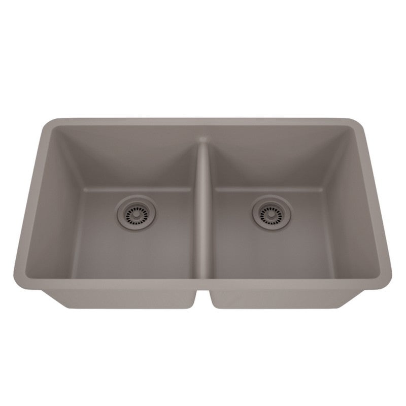 Dakota Sinks GSE-QC5050LD-BE Builders Elements Series 32 Inch Quartz Composite 50/50 Low Divide Double Bowl Undermount Kitchen Sink