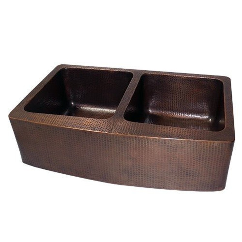 Dakota Sinks DSE-HCA5050 Signature Elements Series 33 Inch 50/50 Handmade Copper Double Bowl Apron Front Kitchen Sink – Hammered Copper