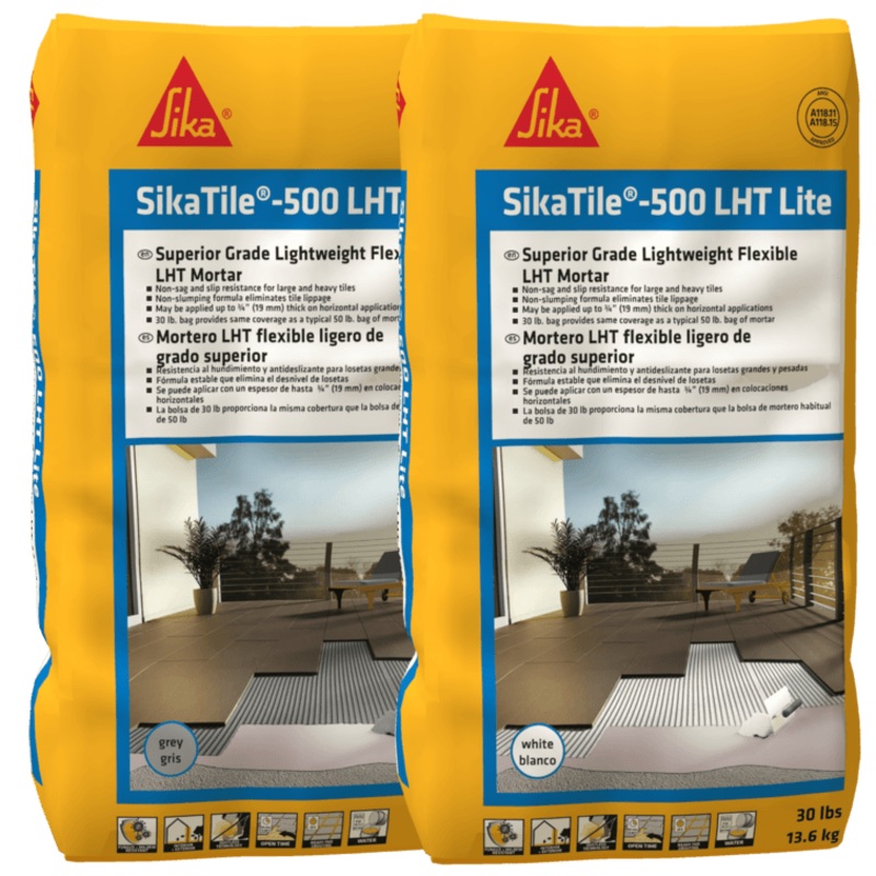 SikaTile-500 LHT Lite Mortar|Single Bag of – 30 LB. Bag|Pallet of 48 bags – 30 LB. Bags|Gray Mortar|White Mortar
