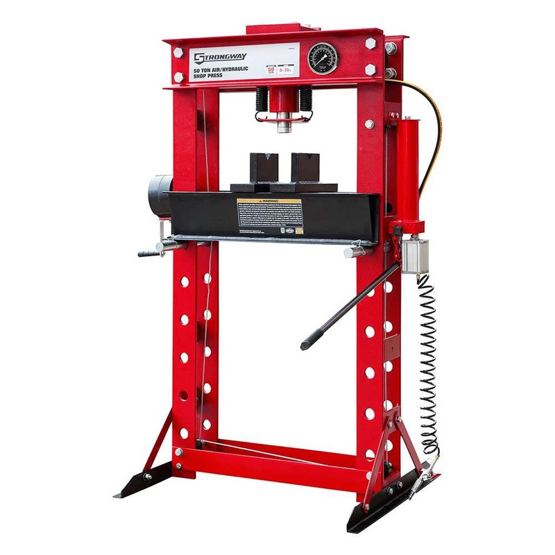 Strongway | 50-Ton Pneumatic Shop Press with Gauge and Winch