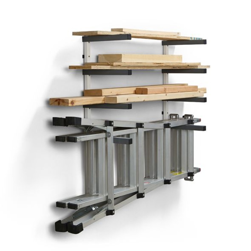 4-Level Lumber Storage Rack  White and Gray