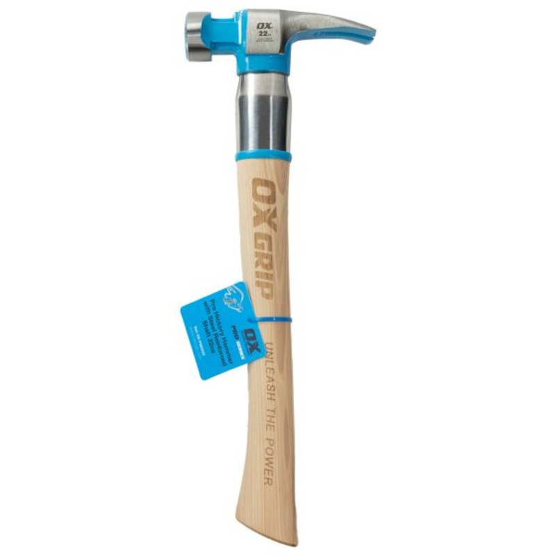 OX Pro 22-Ounce Milled Face Framing Hammer | Curved Hickory Handle w/ Steel Reinforcement