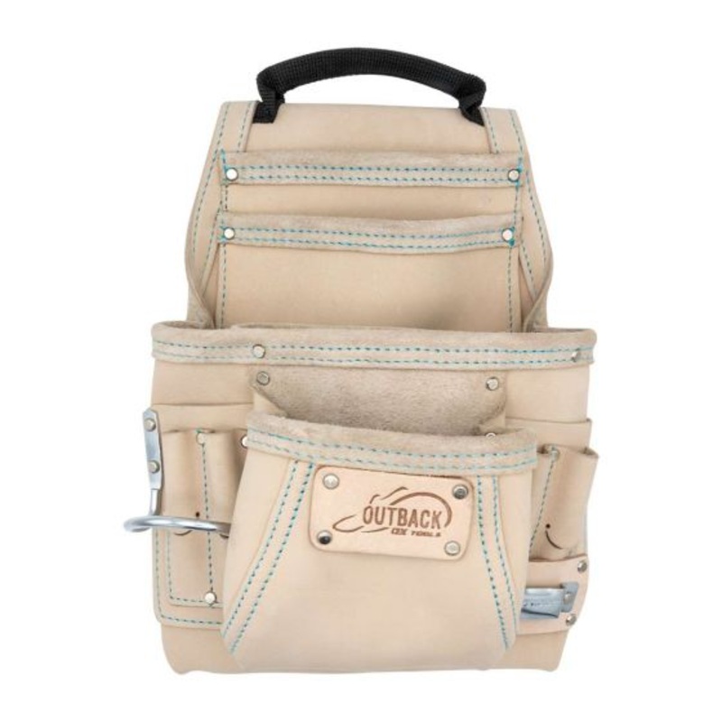 OX Pro White Leather 10-Pocket Tool Pouch w/ Speed Square Pocket