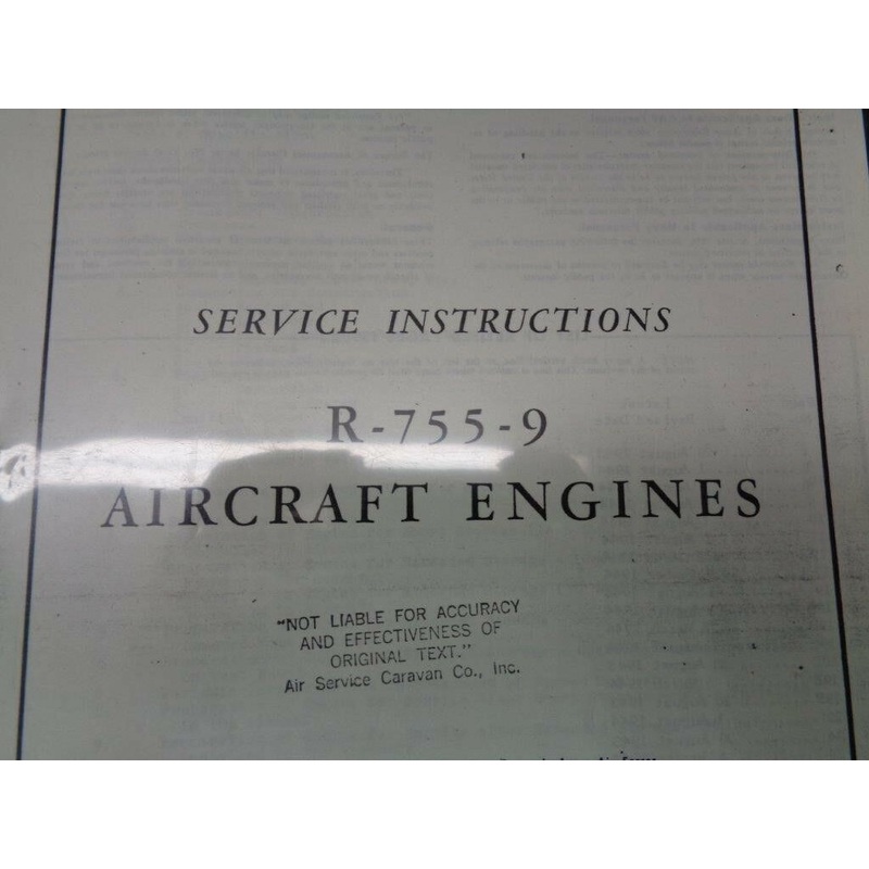 Jacobs R-755-9 Service Instructions Aircraft Engine Manual (BF)