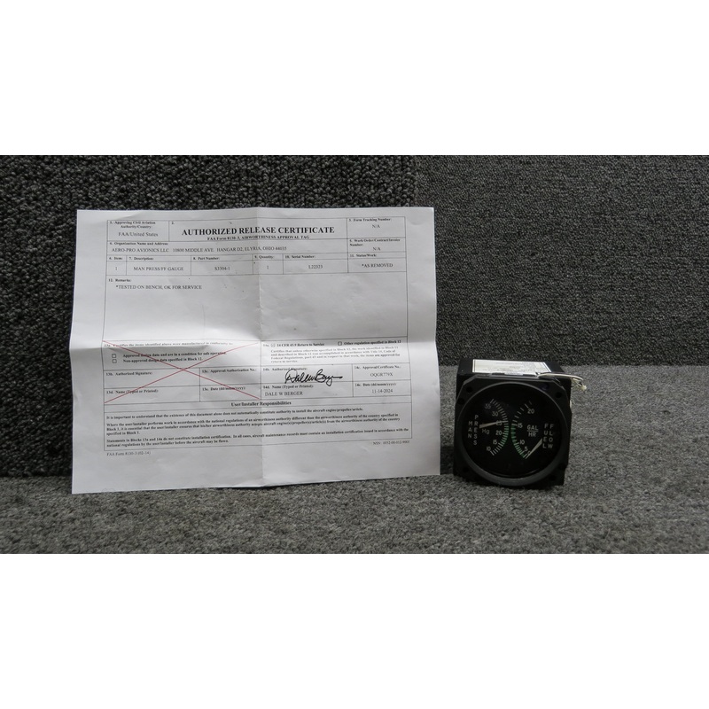 MD180-1 (Alt: S3304-1) Mid-Continent Manifold Press Fuel Flow Indicator w 8130-3
