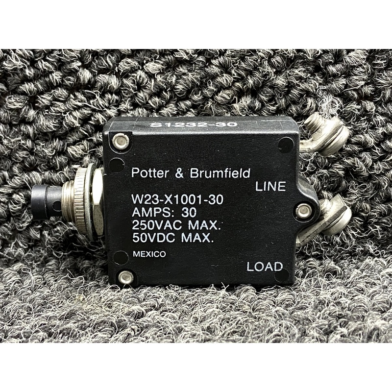 W23-X1001-30 (Alt: S1232-30) Potter & Brumfield Push to Reset Breaker (30A)