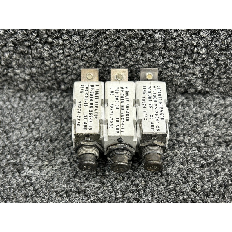 MS25244-15, MS25244-25 Mechanical Products Push to Reset Circuit Breaker Set