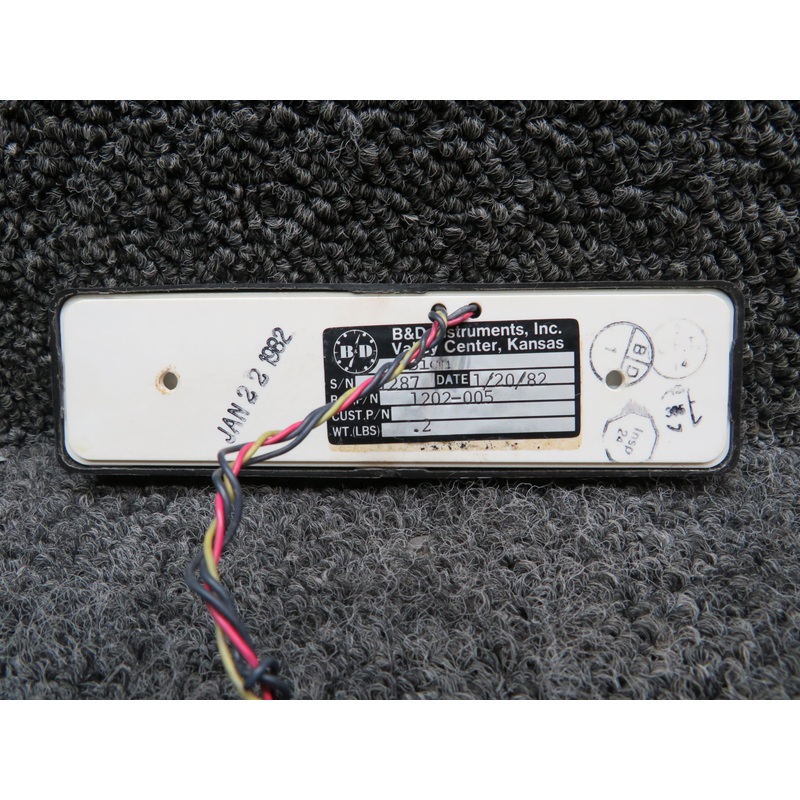 1202-005 B&D Instruments Inc. Seat Belt Sign