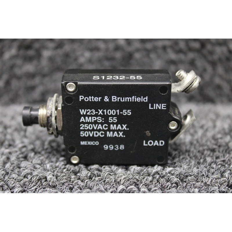 W23-X1001-55 Potter and Brumfield Push Circuit Breaker (Amps: 55) (Volts: 50, 250)